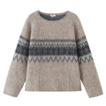 Women Oversize Mohair-Mix Sweater with Round Neck and Fair Isle Pattern Fashion Glam