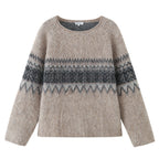 Women Oversize Mohair-Mix Sweater with Round Neck and Fair Isle Pattern Fashion Glam
