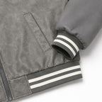 Men's Varsity Bomber Jacket in Vintage Leather Look with Chenille Emblem Fashion Glam