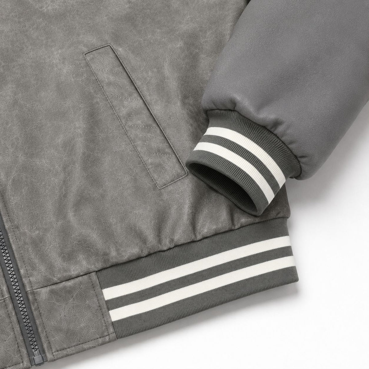 Men's Varsity Bomber Jacket in Vintage Leather Look with Chenille Emblem Fashion Glam