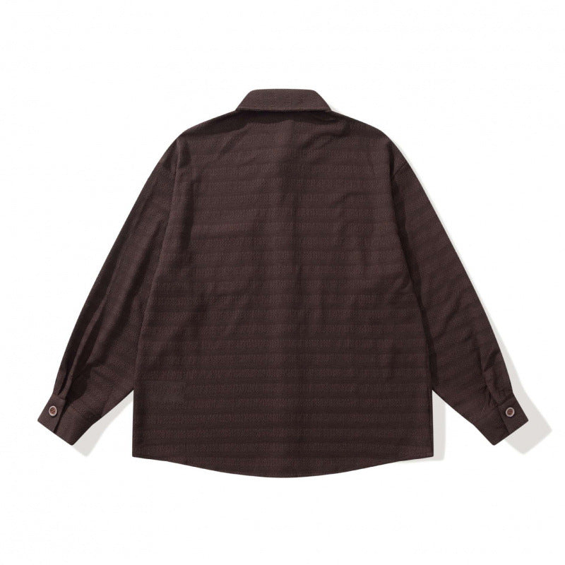 Unisex structured knit shirt jacket with boxy oversized cut and contrasting chest pocket Fashion Glam