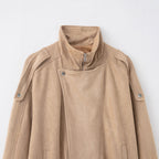 Women's short jacket in suede look with high stand-up collar, shoulder flaps and waist belt Fashion Glam
