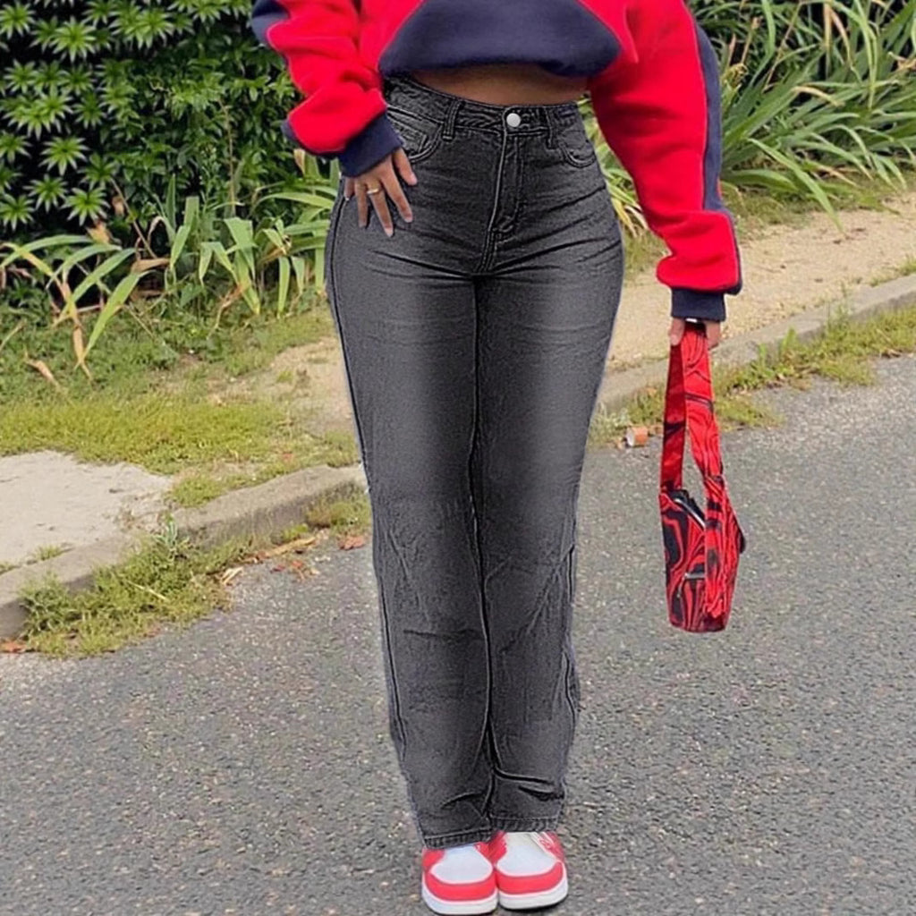 Women High-Waisted Slim-Straight Denim Jeans with Sculpting Waistband Fashion Glam
