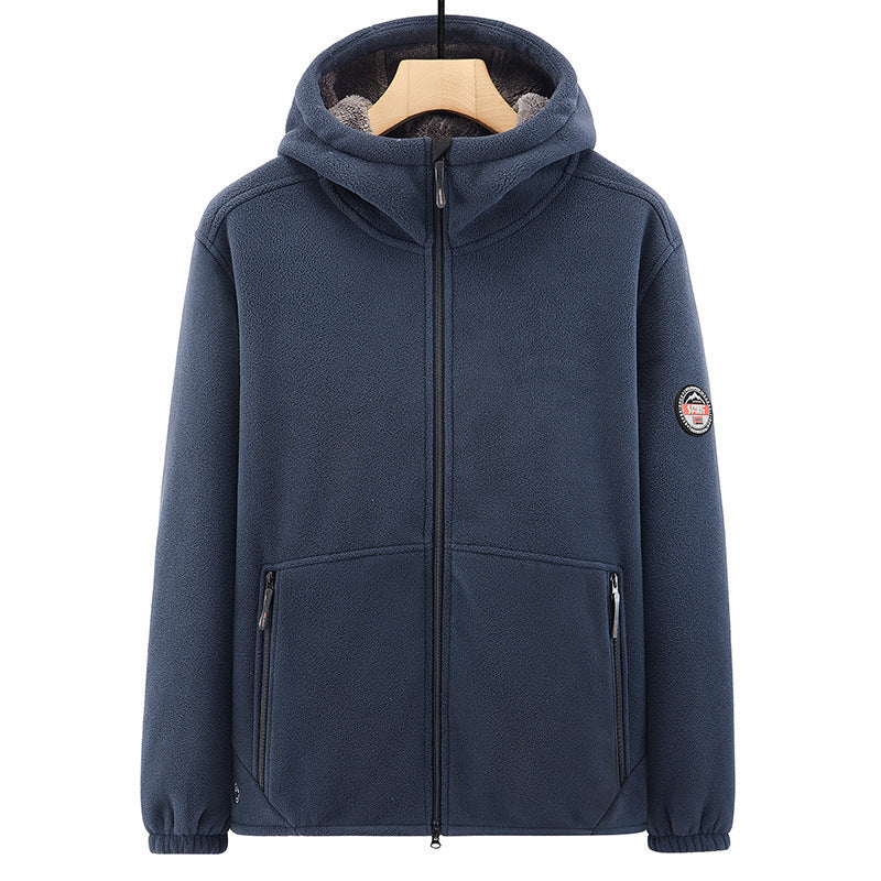 Men's fleece hoodie jacket with teddy lining, two-way zipper and concealed zip pockets Fashion Glam