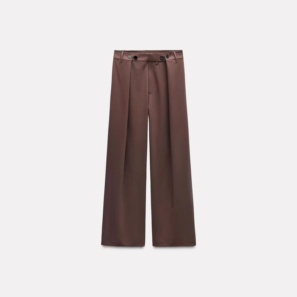 Women's High-Waisted Palazzo Pants with Front Tucks and Wide Leg Fashion Glam