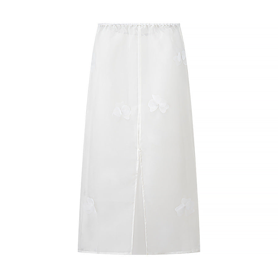 Ladies Transparent Organza Underskirt with Elastic Waistband and 3D Flower Applique Fashion Glam