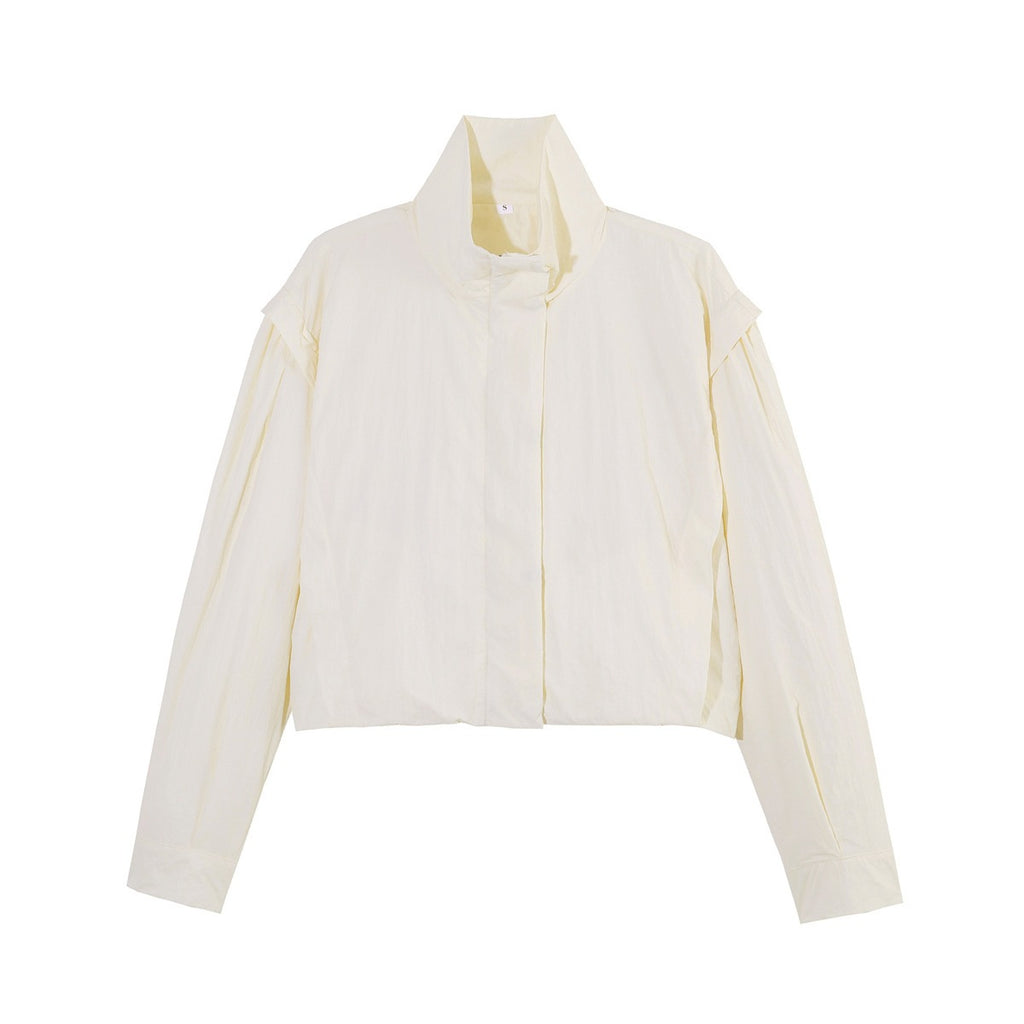 Women's Cropped Transition Jacket with Stand-Up Collar and Wide Raglan Sleeves Fashion Glam