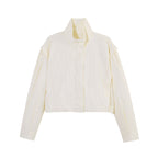 Women's Cropped Transition Jacket with Stand-Up Collar and Wide Raglan Sleeves Fashion Glam