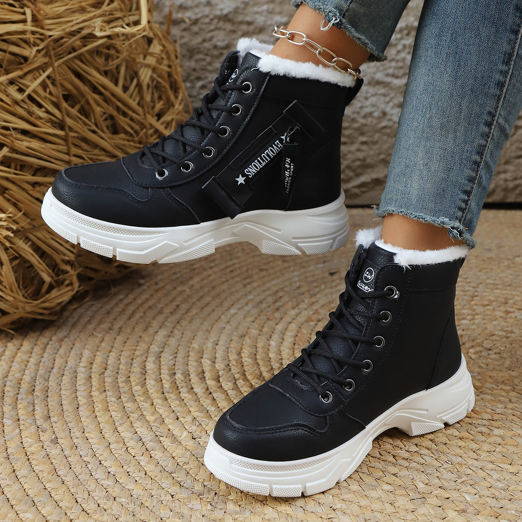 Ladies Lined Lace-Up Ankle Boot with Thick Tread Sole and Side Zip Fashion Glam