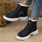 Ladies Lined Lace-Up Ankle Boot with Thick Tread Sole and Side Zip Fashion Glam