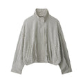 Women Checked Cropped Boxy Blouson with Stand Collar and Side Pockets Fashion Glam