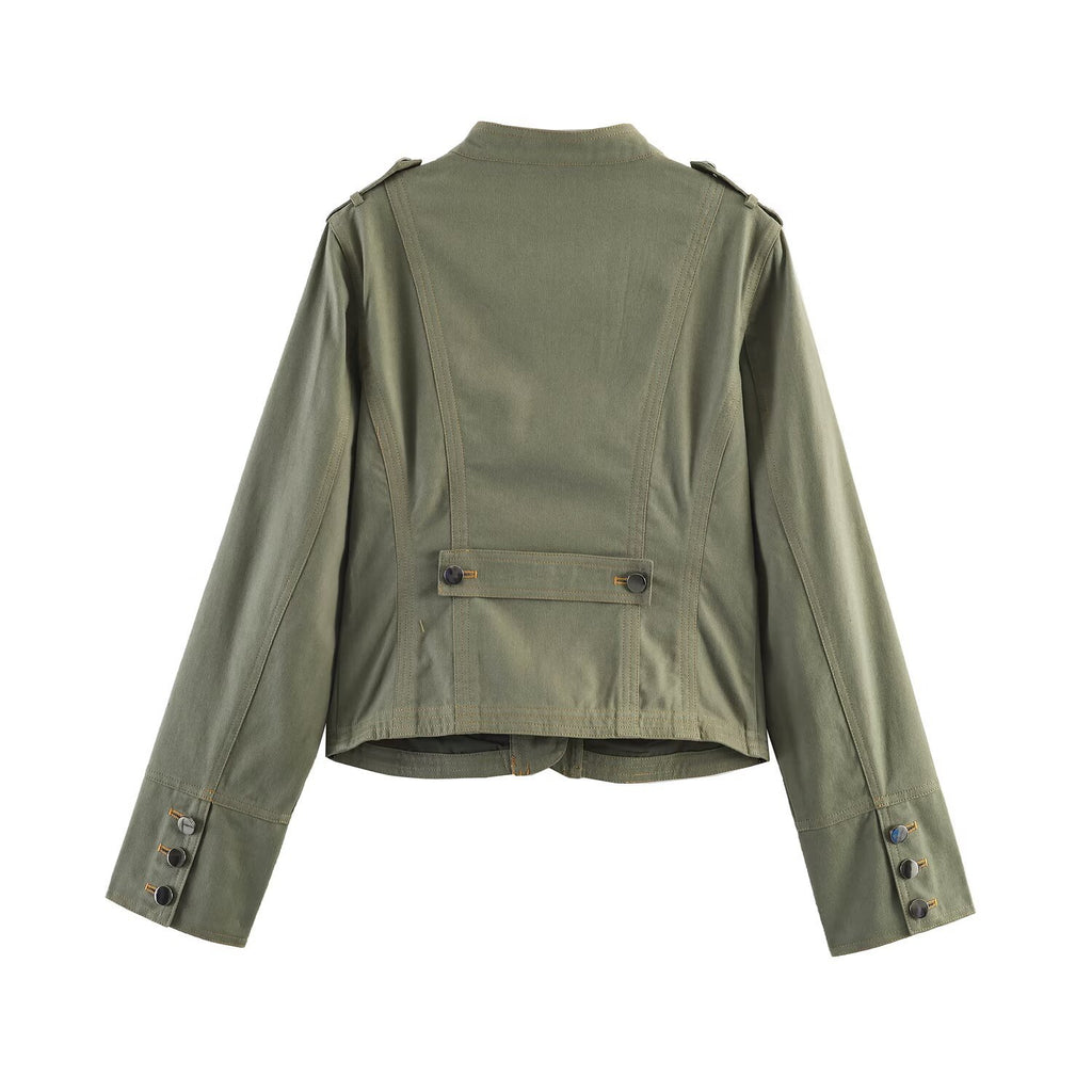 Women's short jacket in utility style with stand-up collar and shoulder straps Fashion Glam