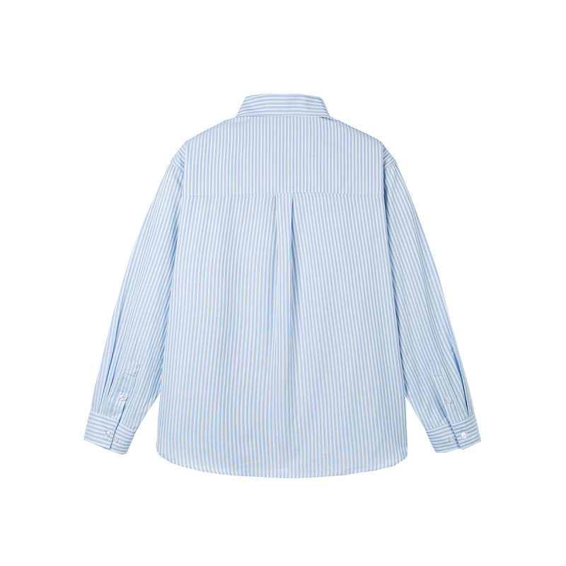 Women's oversized shirt with fine stripes, breast pocket, and rounded hem Fashion Glam