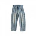 Ladies High-Waist Baggy Jeans with pre-shaped side pockets and light used wash Fashion Glam