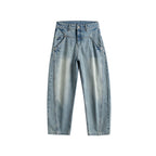 Ladies High-Waist Baggy Jeans with pre-shaped side pockets and light used wash Fashion Glam