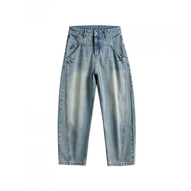 Ladies High-Waist Baggy Jeans with pre-shaped side pockets and light used wash Fashion Glam