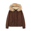 Women's Padded Bomber Jacket with Hood and Removable Faux Fur Collar Fashion Glam