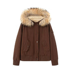 Women's Padded Bomber Jacket with Hood and Removable Faux Fur Collar Fashion Glam
