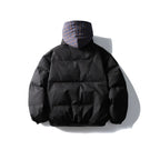 Unisex Padded Puffer Jacket in Boxy Cut with Checkered Insert Hood and High Stand-Up Collar Fashion Glam