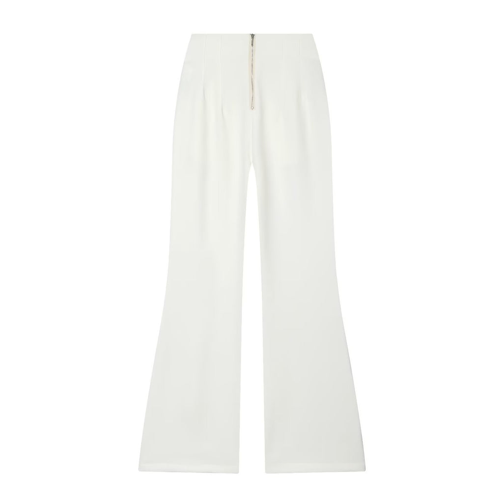 Women's High-Waisted Flare Pants with Wide Leg and Concealed Zipper Pockets Fashion Glam