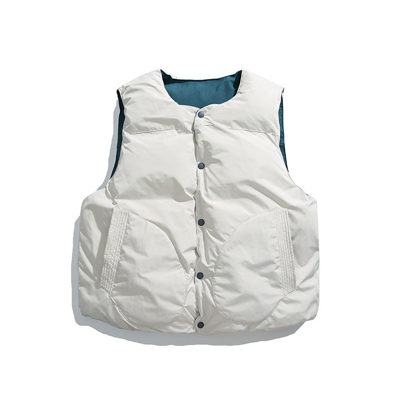 Unisex Padded Quilted Vest in Boxy Cut with Snap Button Closure and College Logo Print Fashion Glam