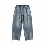 Unisex Loose Vintage Denim Jeans with Destroy Details and Paint Splatter Fashion Glam