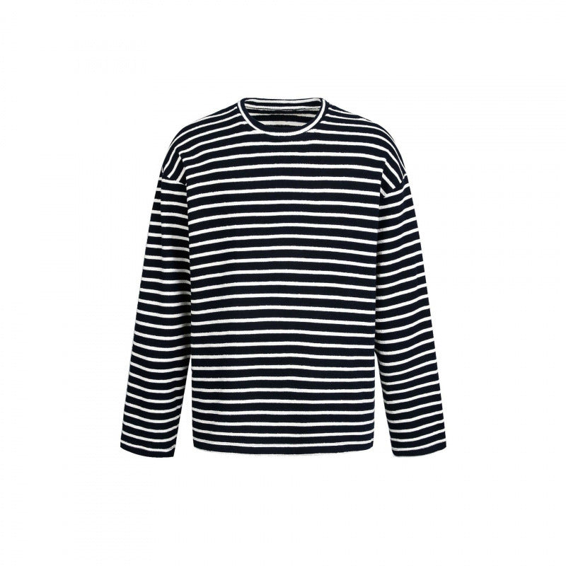 Unisex Maritime Striped Knit Shirt with Loose Fit and Round Neck Fashion Glam