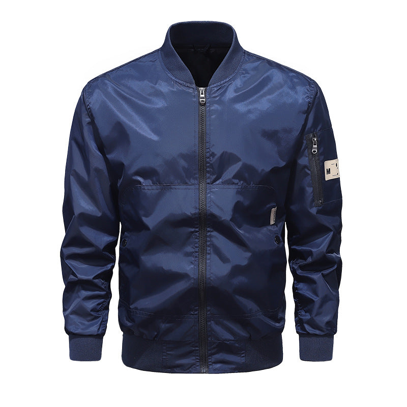 Men's Lightweight Nylon Bomber Jacket with Arm Pocket, Stand Collar and Ribbed Cuffs Fashion Glam