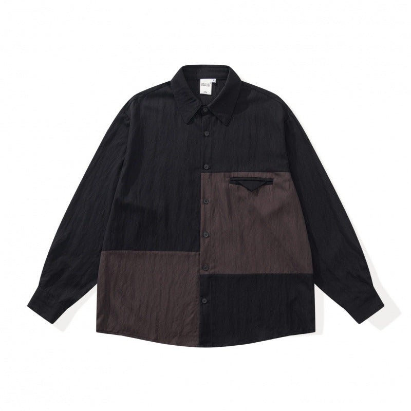 Unisex Oversized Shirt Jacket in Patchwork Look with Kent Collar and Chest Pocket Fashion Glam