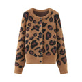 Women's fluffy cardigan in leopard print with round neckline and button placket Fashion Glam