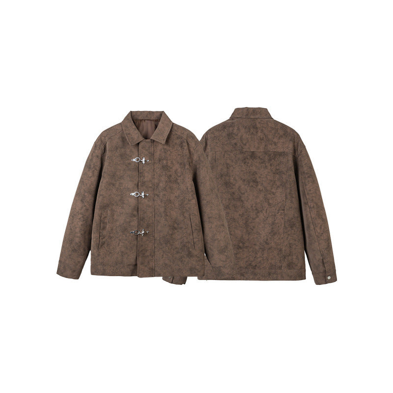 Men's short jacket made of suede imitation with metal toggle fasteners Fashion Glam