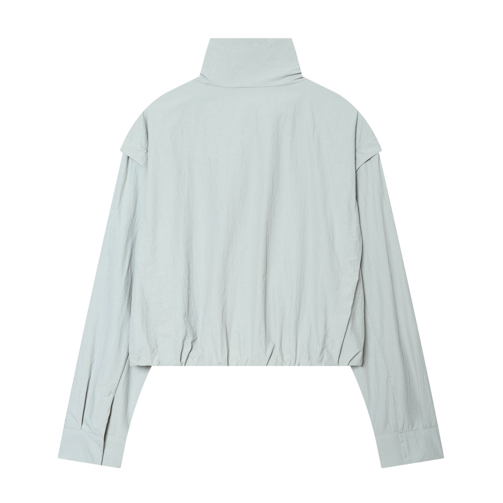 Women's Cropped Technical Stand Collar Jacket with Hidden Front Fashion Glam