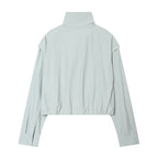 Women's Cropped Technical Stand Collar Jacket with Hidden Front Fashion Glam