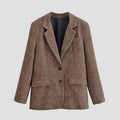 Women's Oversize Tweed Blazer with Houndstooth Pattern and Flap Pockets Fashion Glam