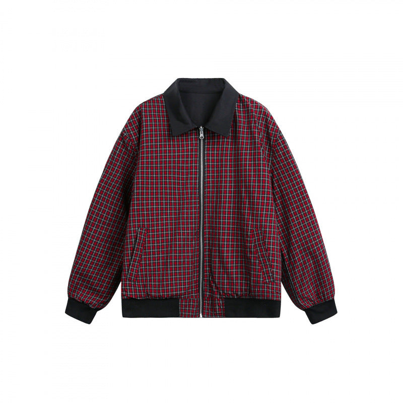 Unisex Reversible Zipper Jacket with Checkered Pattern and Smooth Back Fashion Glam