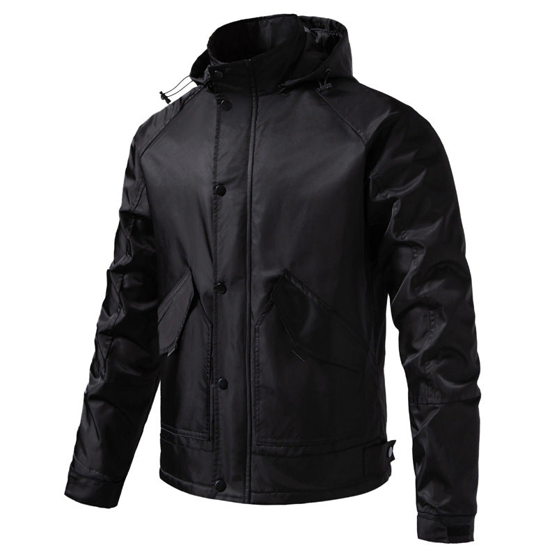 Men's Water-Repellent Hooded Jacket in Utility Style with Snap Button Placket and Flap Pockets Fashion Glam