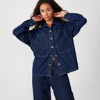 Women's Oversized Denim Jacket with Distinctive Front Pockets and Relaxed Fit Fashion Glam
