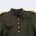 Women's Short Military Blazer with Braided Epaulettes and Decorative Knot Sleeves Fashion Glam