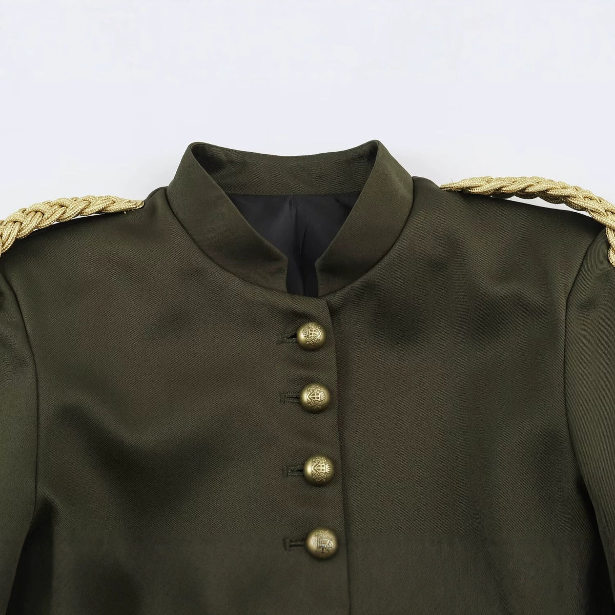 Women's Short Military Blazer with Braided Epaulettes and Decorative Knot Sleeves Fashion Glam
