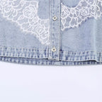 Women cropped denim jacket with lace trim and dropped shoulder Fashion Glam