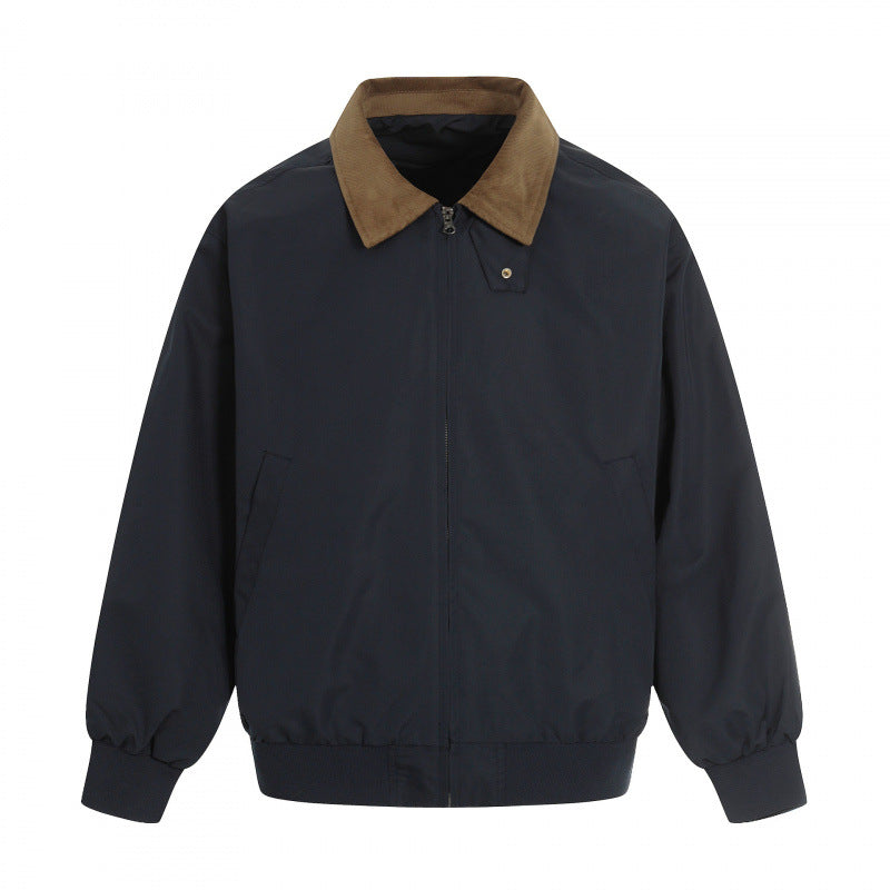 Men's Harrington jacket with corduroy collar, ribbed hem and discreet front zipper Fashion Glam