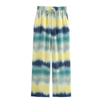 Women's Wide Palazzo Lounge Pants with Elastic Waistband, Drawstring and Watercolor Print Fashion Glam