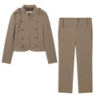 Ladies High-Waisted Cropped Stretch Pants with Pinstripes and Knee Patches Fashion Glam