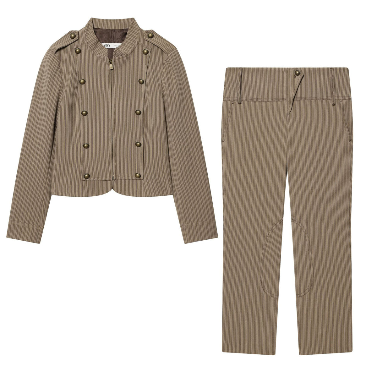 Ladies High-Waisted Cropped Stretch Pants with Pinstripes and Knee Patches Fashion Glam