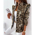 Women's leopard print statement jacket with ruffle shoulder and zipper Fashion Glam