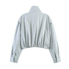 Women's Cropped Utility Jacket with High Standing Collar, Loose Raglan Sleeves and Concealed Front Placket Fashion Glam