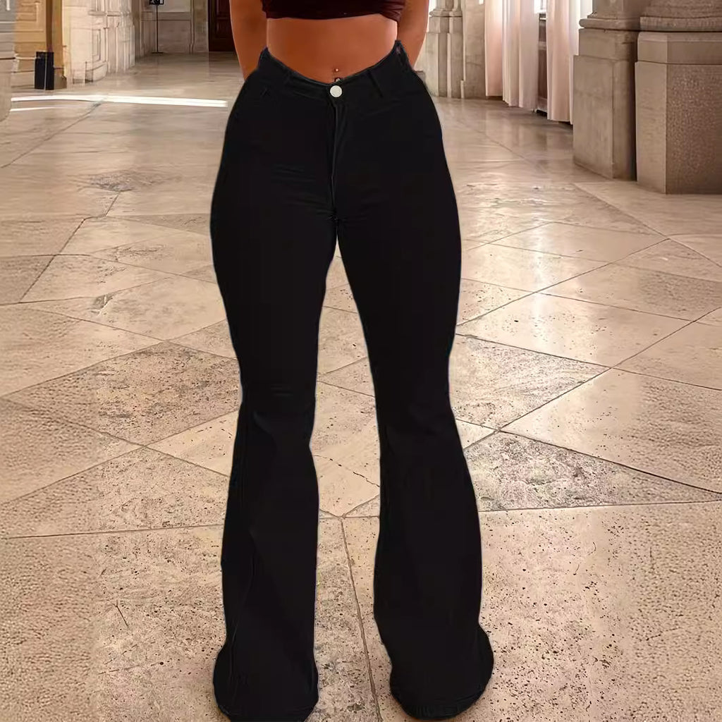 Women’s High-Waist Flared Trousers made of Stretch Denim with a Figure-Hugging Hip Fit Fashion Glam