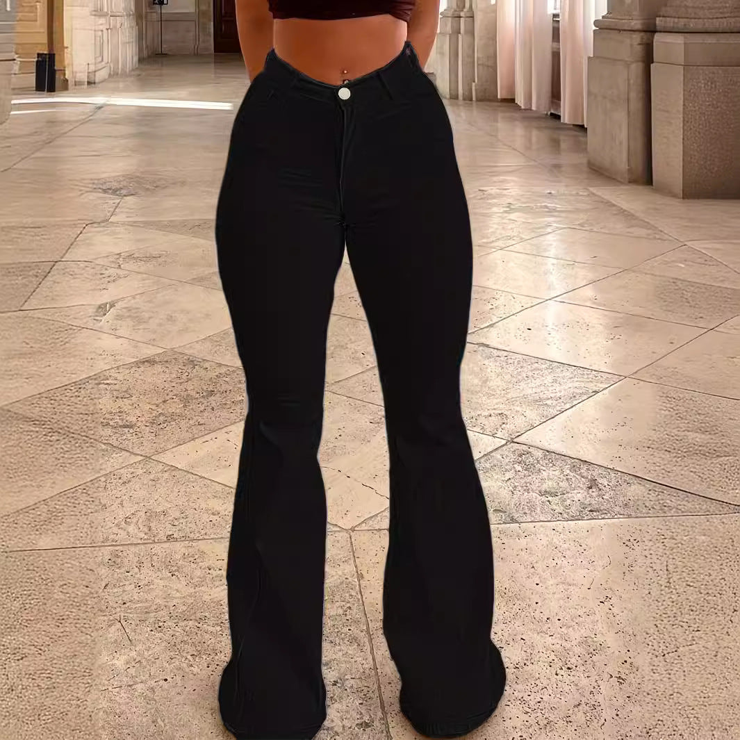 Women’s High-Waist Flared Trousers made of Stretch Denim with a Figure-Hugging Hip Fit Fashion Glam