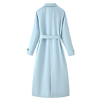 Ladies longer tailored trench coat with tie belt and shirt collar Fashion Glam