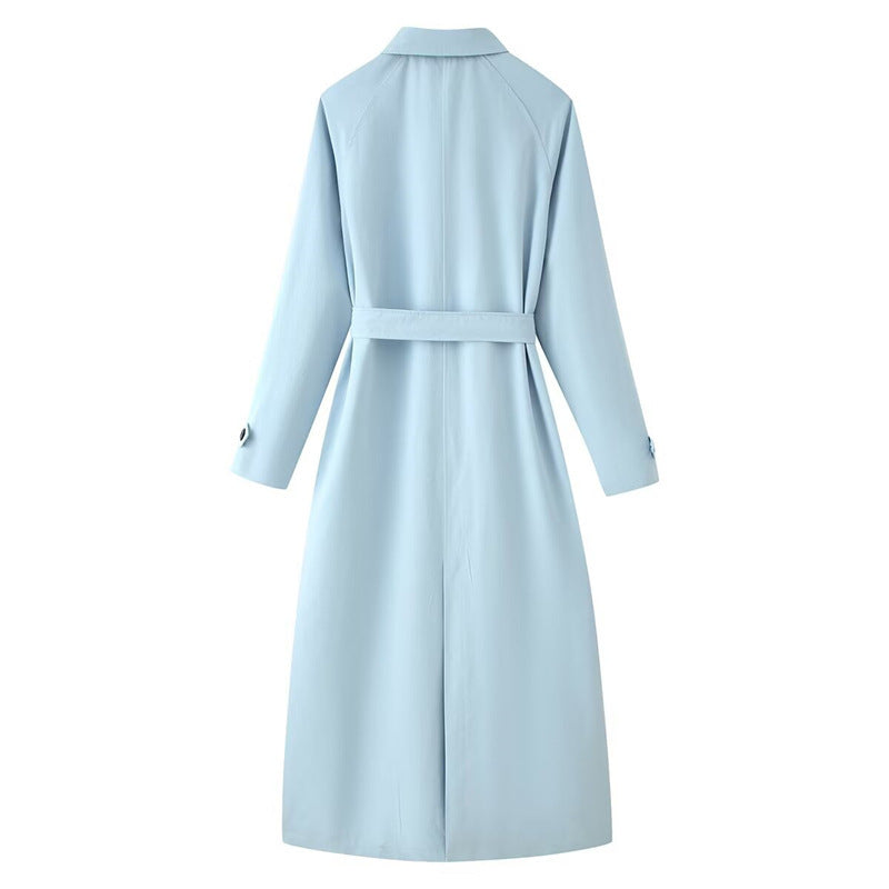 Ladies longer tailored trench coat with tie belt and shirt collar Fashion Glam